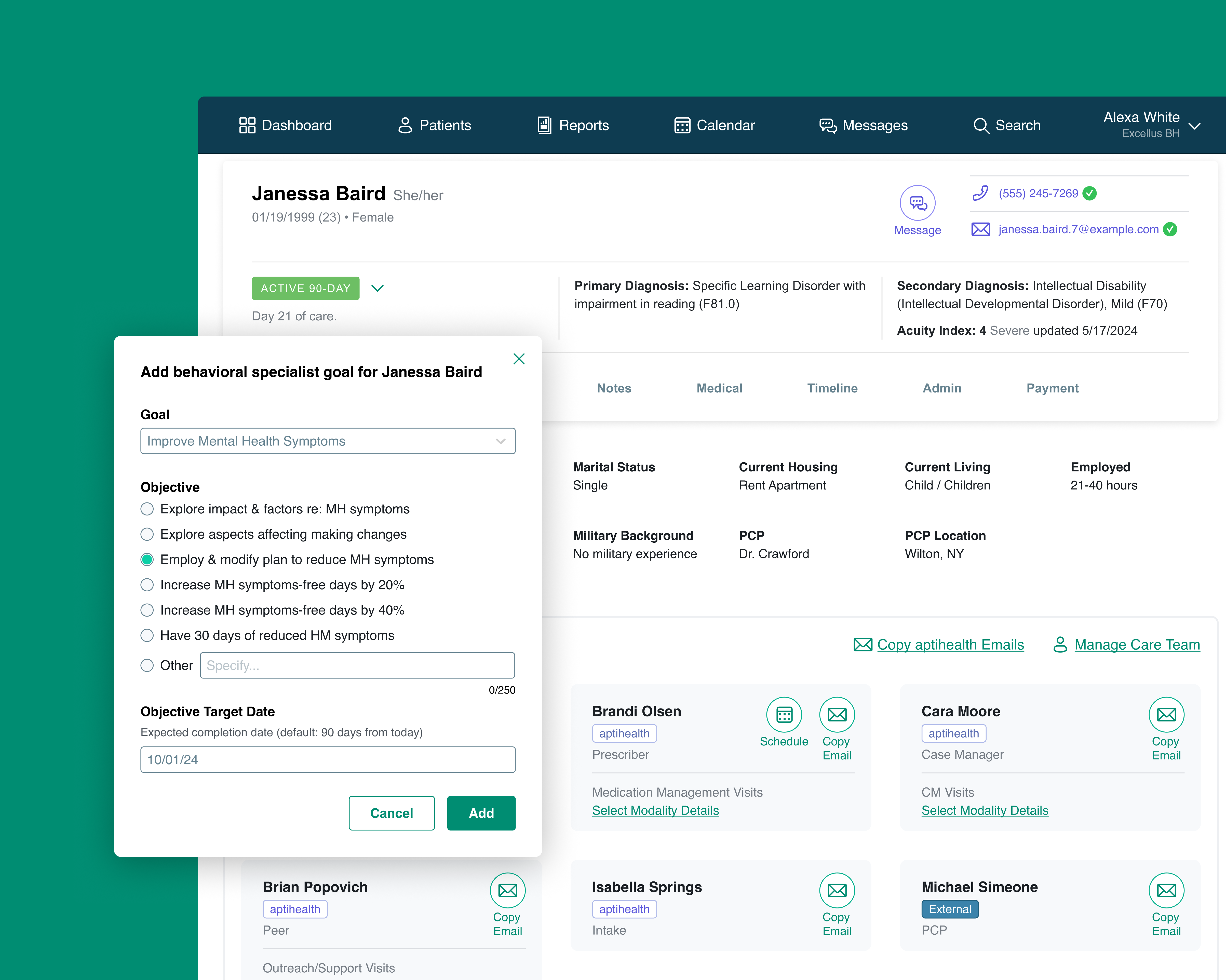 Aptihealth care plan interface