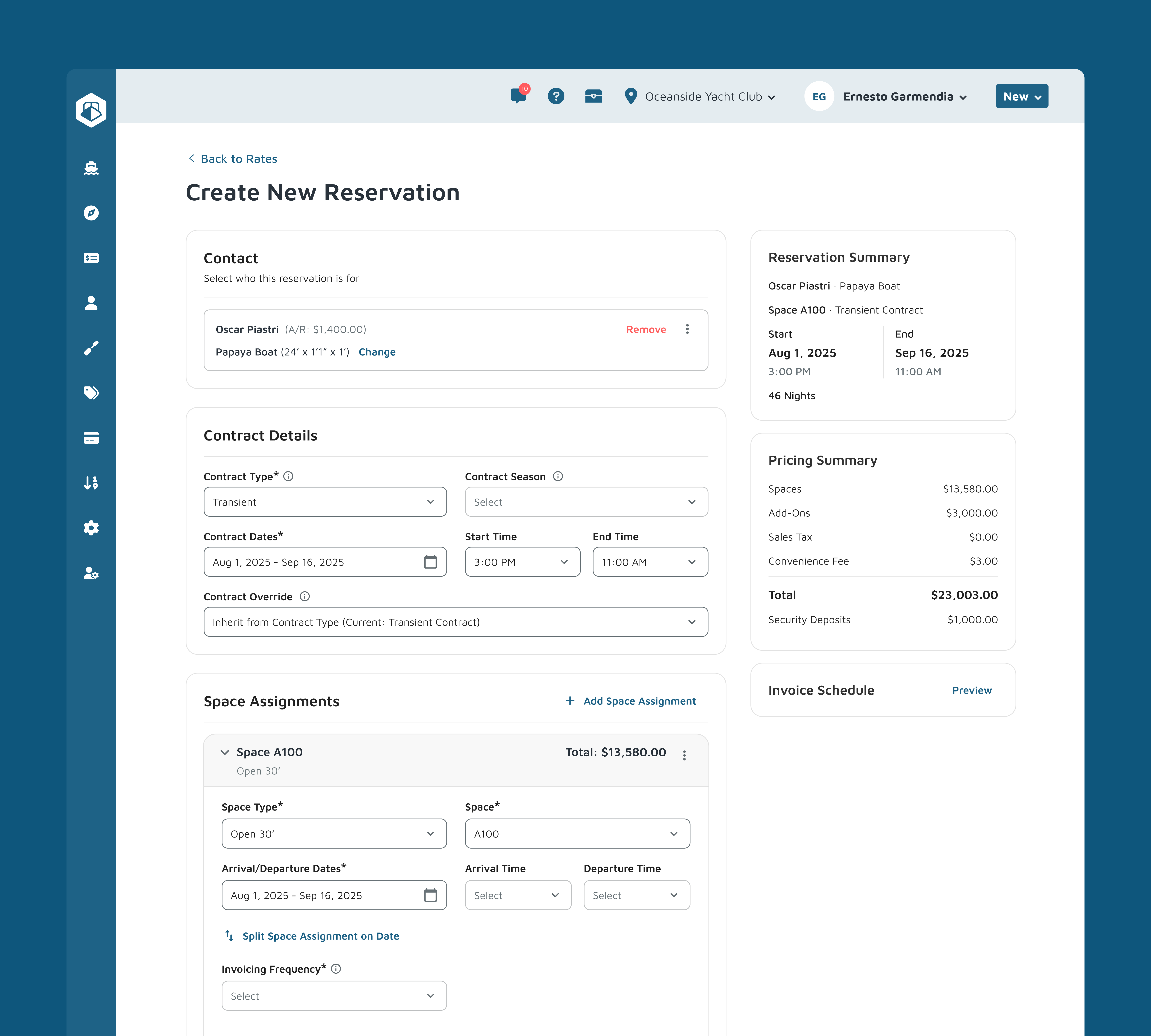 Create Reservation Page