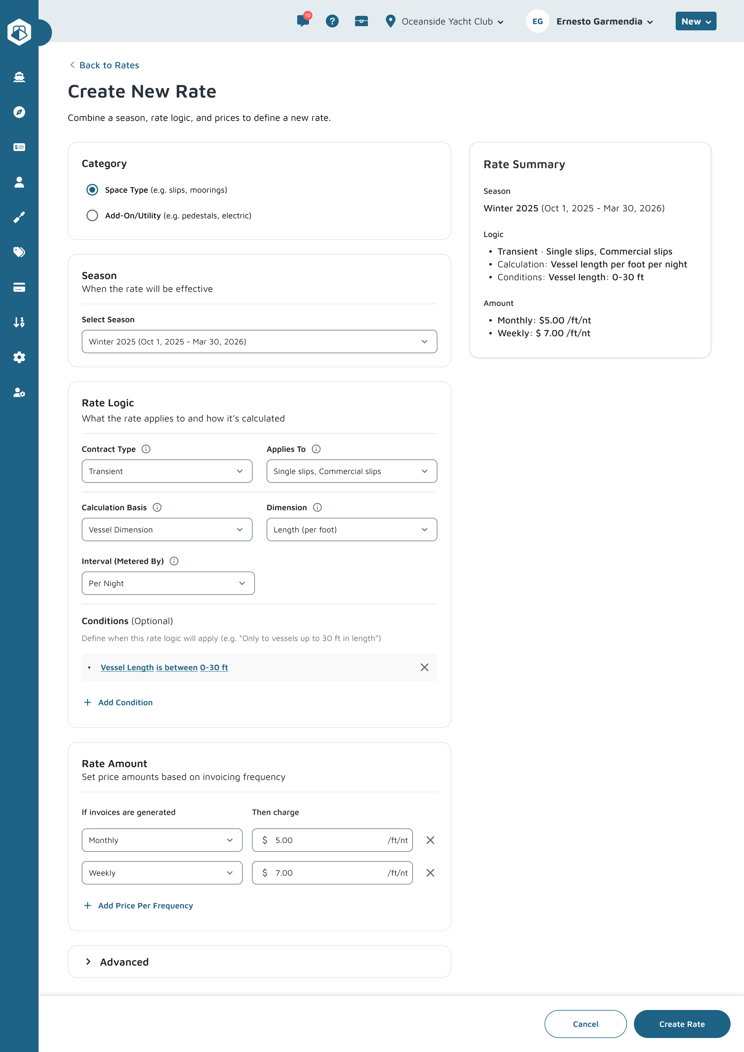 Create a rate